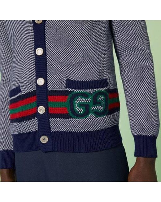 Gucci Blue V-neck Monogram-print Cotton And Wool-blend Cardigan for men