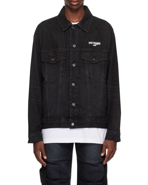we11done Black Logo-Print Denim Jacket for men