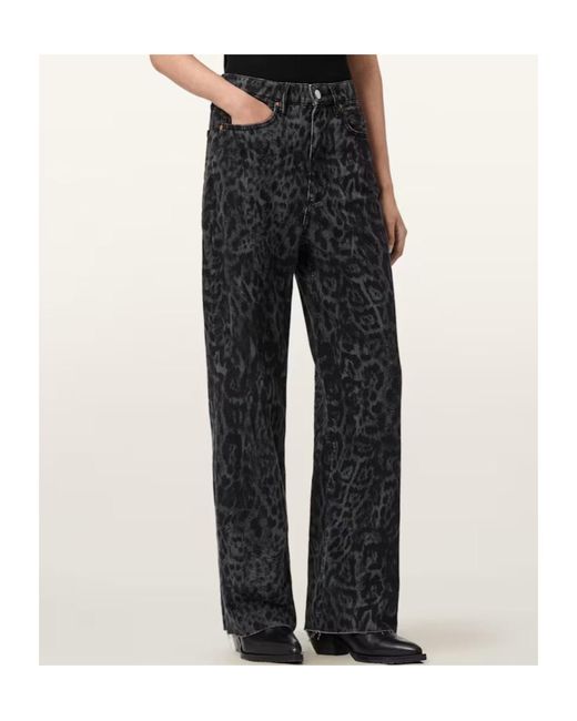 AllSaints Black Blake Wide Leg Leopard Print Jeans