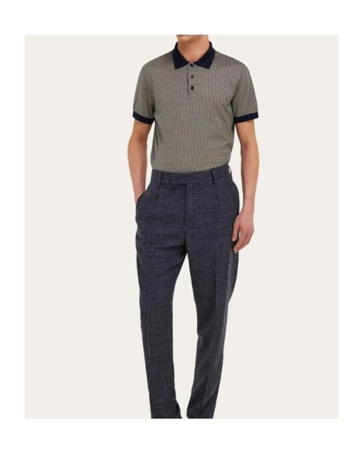 Ferragamo Gray Short Sleeve Micro Check Polo for men
