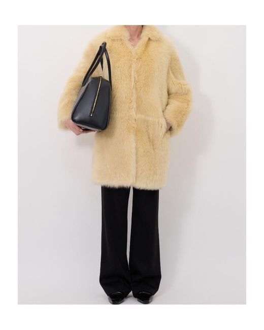 Loulou de Saison Natural Ruben Spread-Collar Lamb-Fur Coat