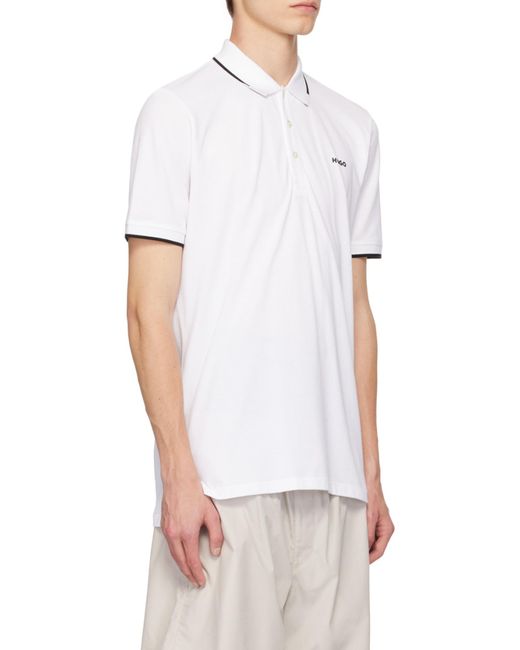Boss White Hugo Slim-Fit Short-Sleeved Polo Shirt for men
