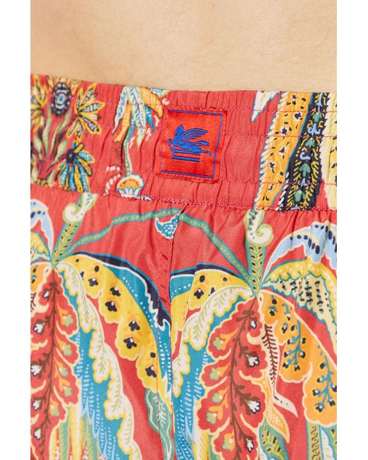 Etro Red Paisley Printed Swim Shorts for men