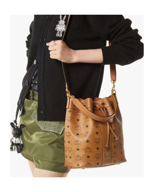 MCM Brown Dessau Monogram Bucket Bag