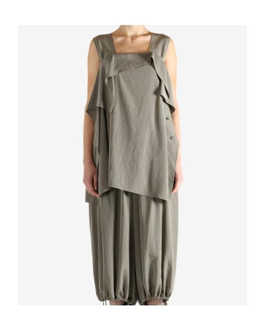 Y's Yohji Yamamoto Gray Ruffled Square-Neck Top