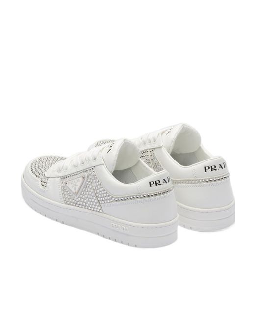 Prada White Crystal Leather Sneakers