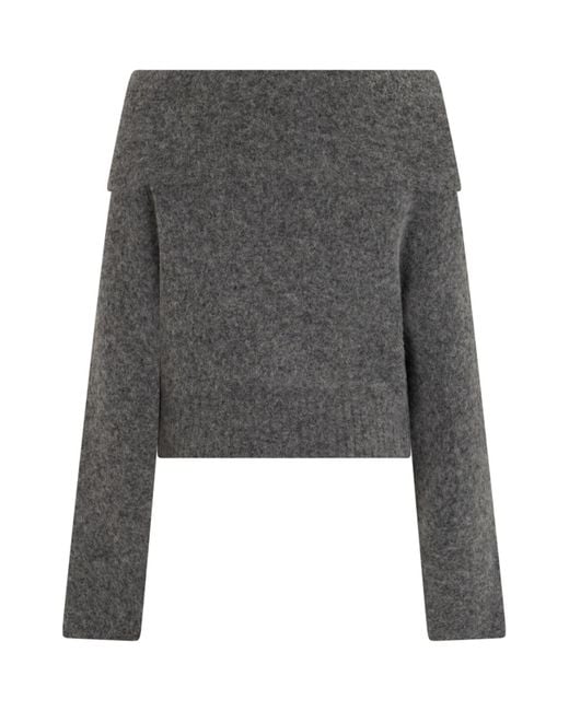 GIUSEPPE DI MORABITO Gray Off-Shoulder Cropped Sweater