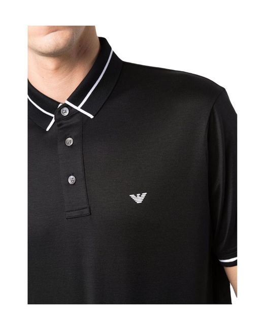 Emporio Armani Black Stripe-Trimmed Polo Shirt for men