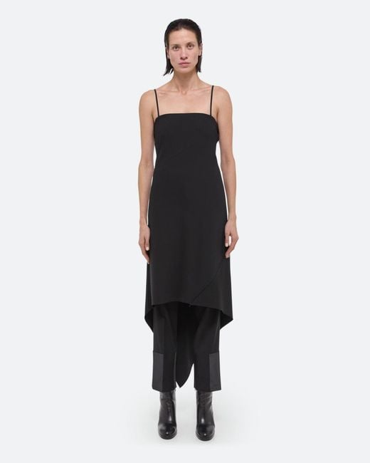 Helmut Lang Black Square Neck Asymmetric Hem Midi Dress