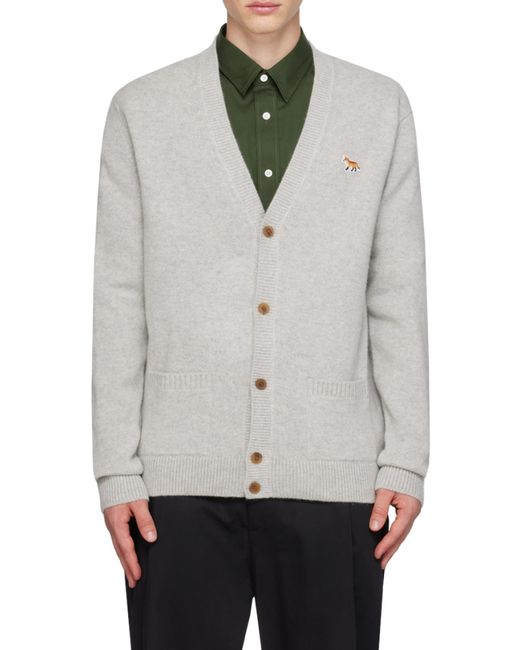 Maison Kitsuné White Maison Kitsuné Fox Patch Knitted Cardigan for men