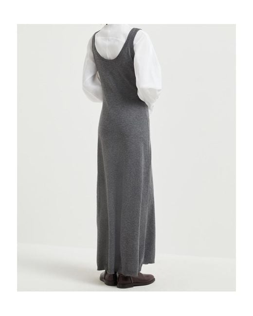 Brunello Cucinelli Gray Round-Neck Knit Dress