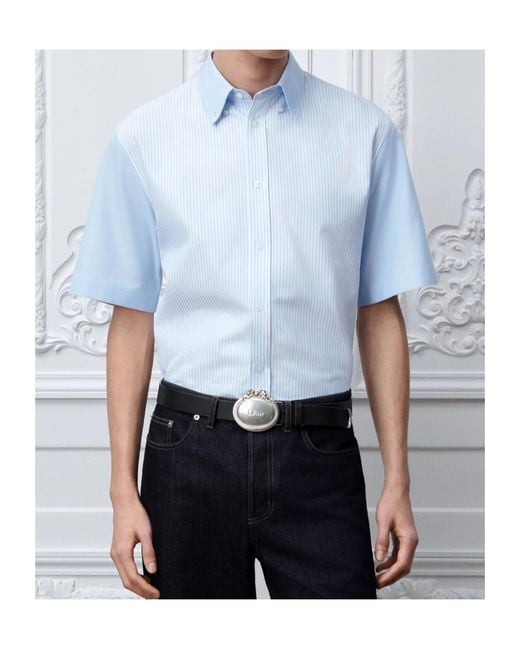 Dior Blue Short-Sleeved Shirt With Contrasting Details for men