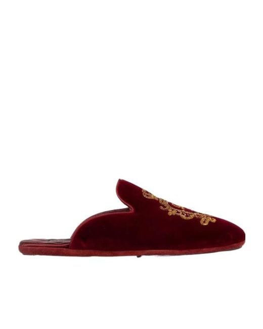 Dolce & Gabbana Brown Logo Embroidered Velvet Slides for men