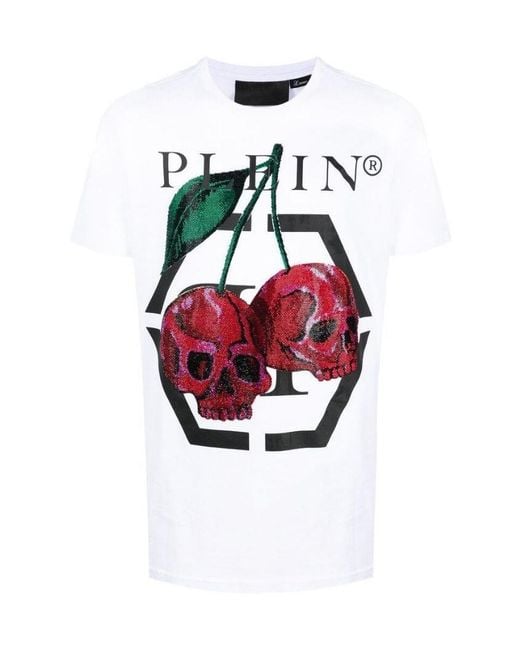 Philipp Plein Red Decorated Cherry Printed T-Shirt for men
