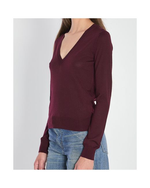 Saint Laurent Purple V-Neck Loose-Fit Jumper