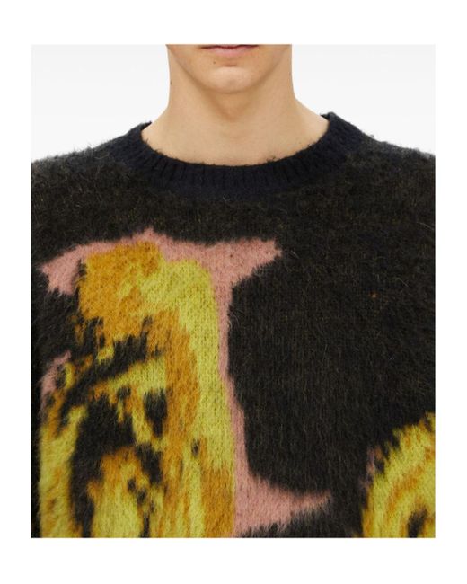 MSGM Black Rose Intarsia-Knit Crewneck Jumper for men