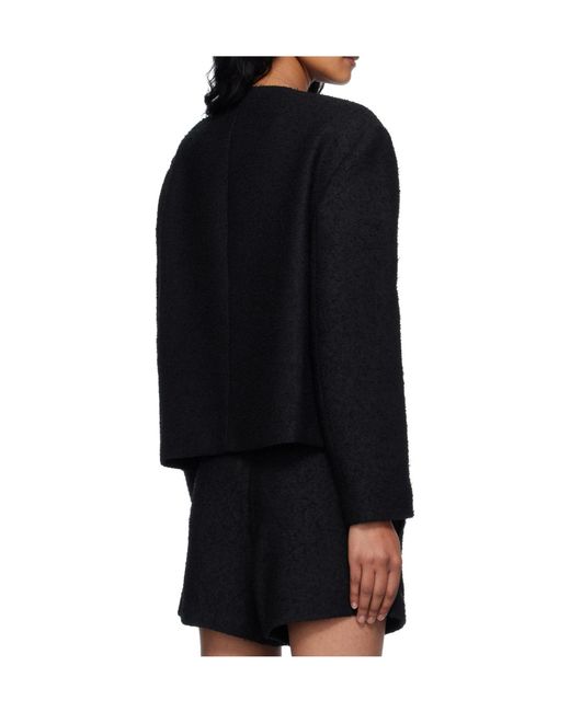 Pushbutton Black Collarless Tweed Jacket