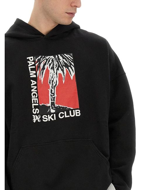 Palm Angels Black Palm Ski Club Printed Hoodie for men