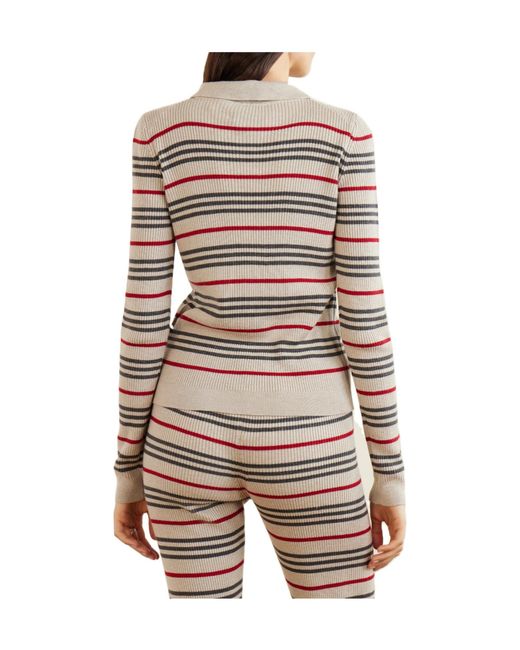The Elder Statesman White Stripped Wool, Silk And Linen-Blend Knitted Polo