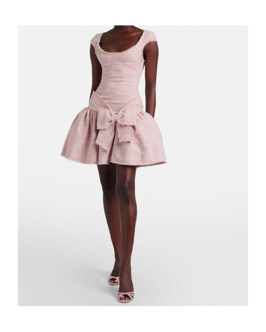 ShuShu/Tong Pink Bow-Detail Distressed Tweed Minidress