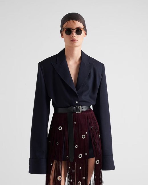 Prada Blue Pinstripe Single-Breasted Shirt Jacket
