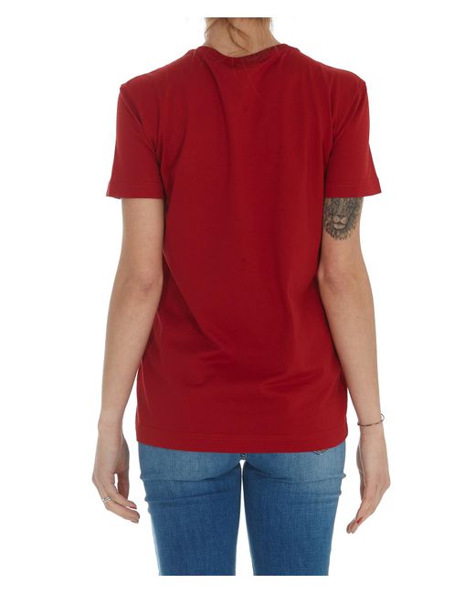 Dolce & Gabbana Red Bead-Embellished Logo-Print T-Shirt