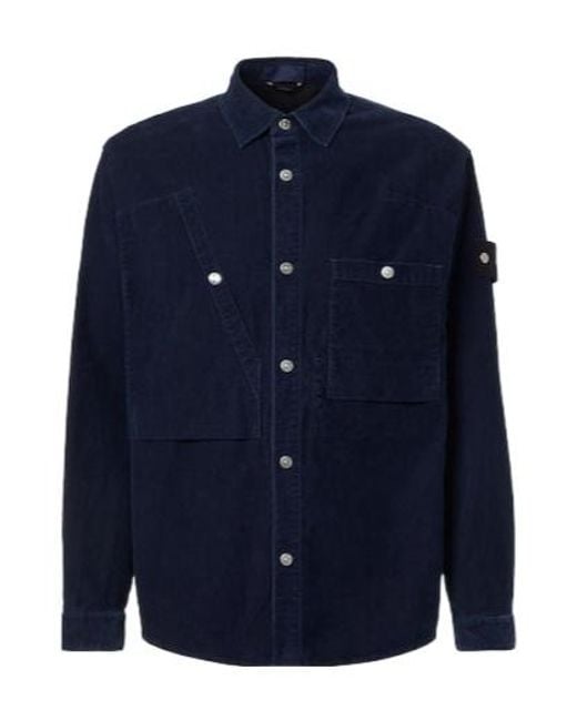 Stone Island Blue Compass Cotton-Blend Corduroy Overshirt for men