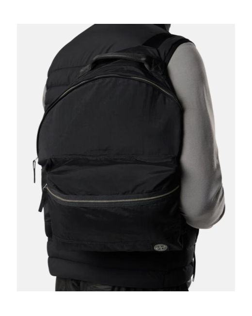 Stone Island Black Logo Patch Zipped Backpack for men