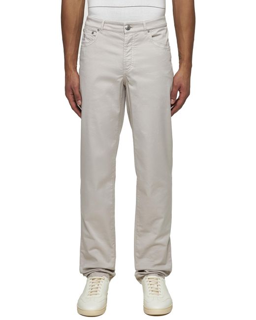 Brunello Cucinelli Gray Logo Patch Straight Leg Trousers for men