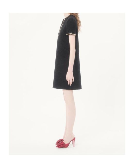 Valentino Black Embroidered Canestrello Tweed Short Dress