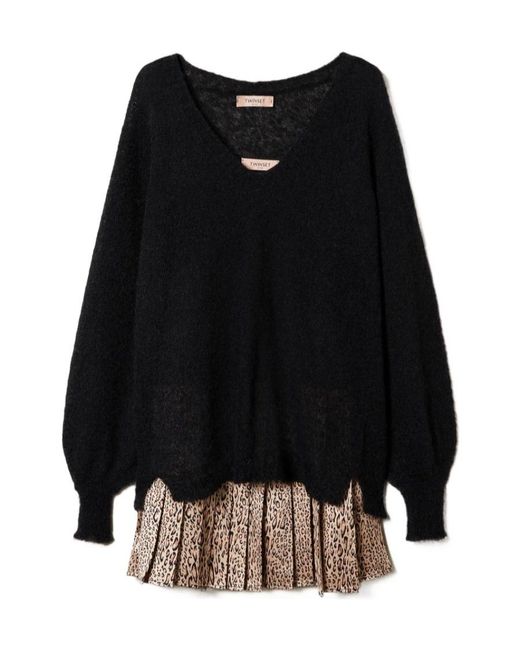 Twinset Black V-Neck Panelled Minidress