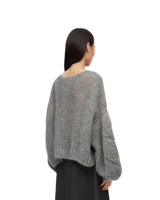 Loewe Gray Anagram Logo Embroidered Crewneck Oversized Jumper