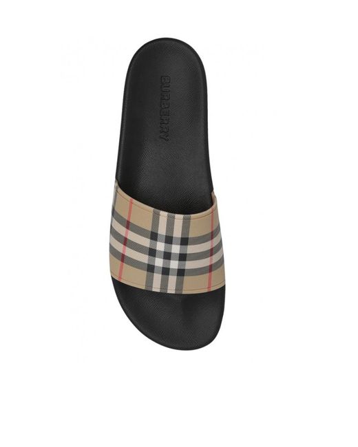 Burberry White Checked Slip-On Slides for men