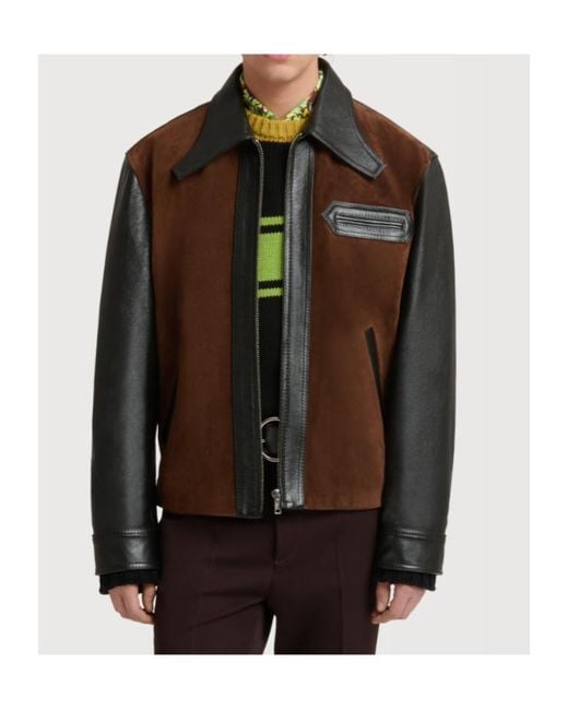 Marni Brown Leather Jacket With Crust Front for men