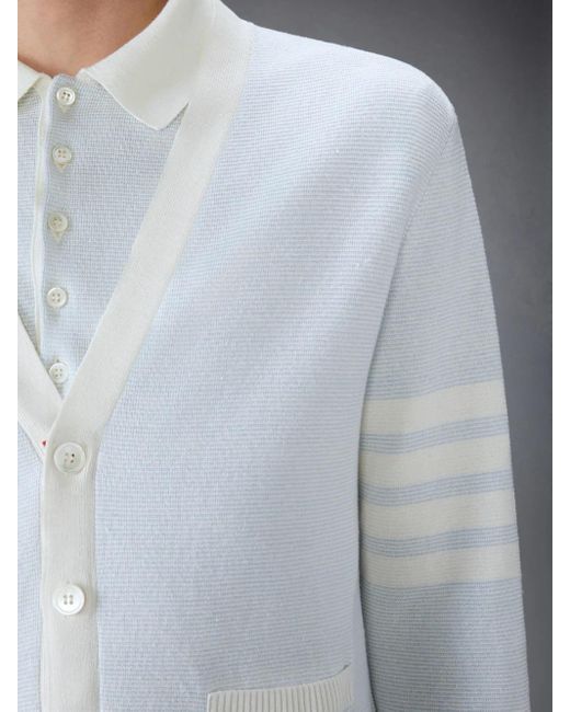 Thom Browne Blue 4-Bar Stripe V-Neck Cardigan for men