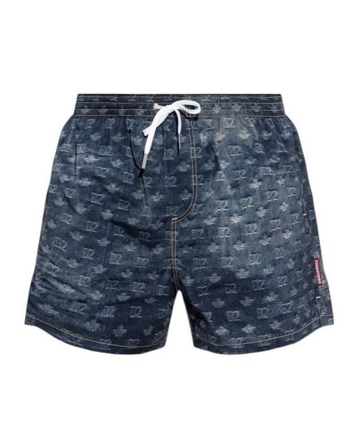DSquared² Blue Printed Swim Trunks for men