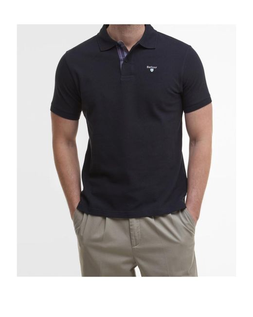 Barbour Black Tartan Pique Polo Shirt for men