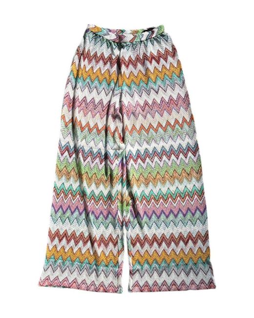 Missoni White Zigzag Lamé Flared Pants