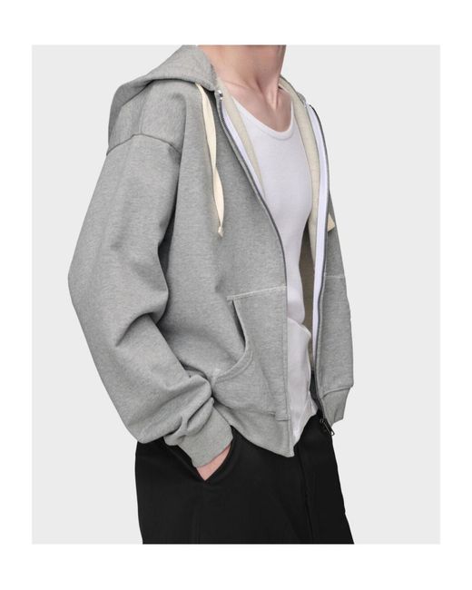 Maison Margiela Gray Zip-Up Logo Hoodie for men