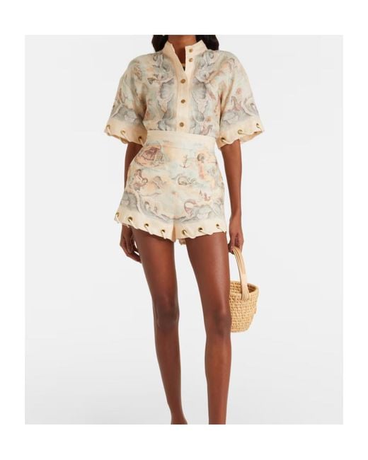 Zimmermann Natural Printed Linen Shirt