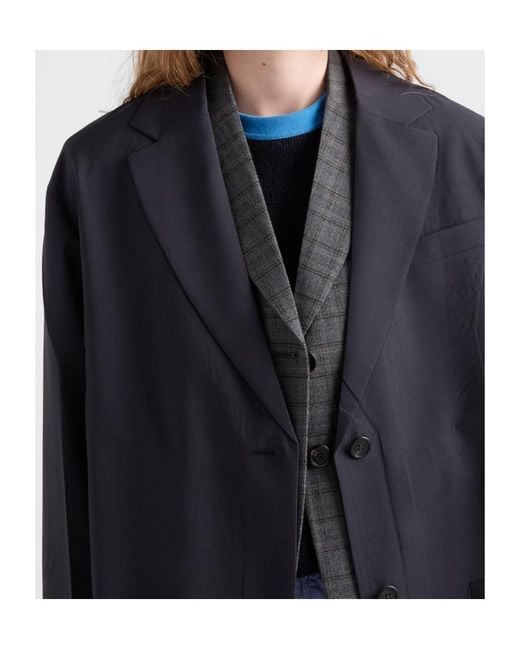Prada Blue Single-Breasted Light Wool Coat