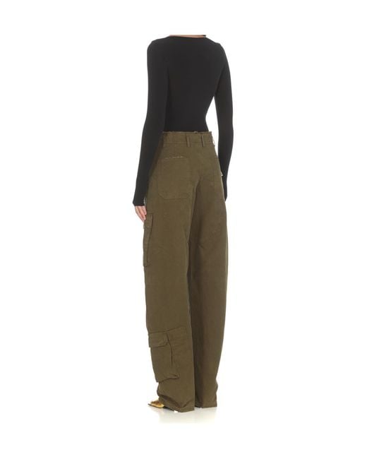 DARKPARK Green Distressed Wide Leg Cargo Jeans