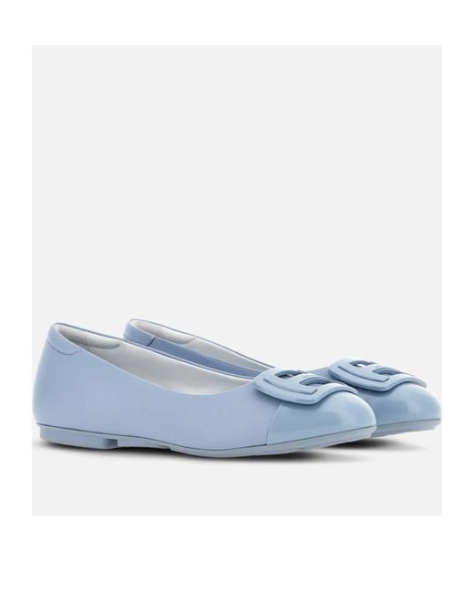Hogan Blue Logo-Plaque Slip-On Ballerina Shoes