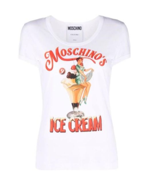 Moschino White Logo-Print Cotton T-Shirt