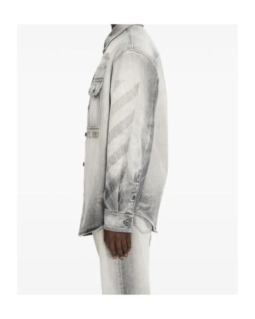 Off-White c/o Virgil Abloh Gray Diagonal Embroidered Denim Jacket for men