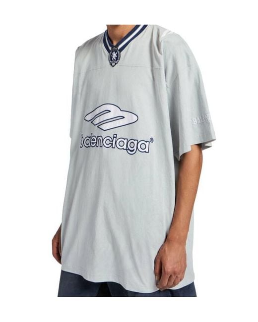 Balenciaga White 3B V-Neck Oversized Football T-Shirt for men