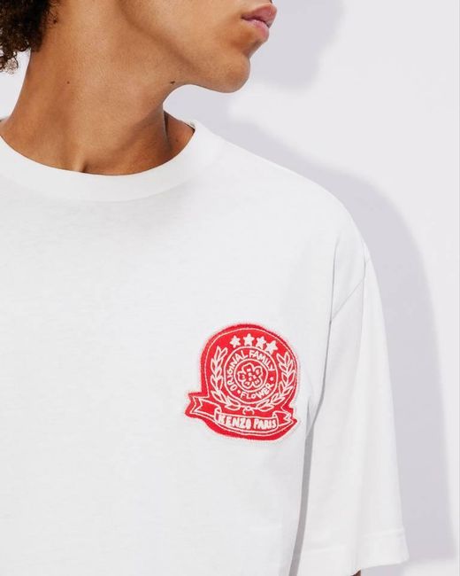 KENZO White Logo Embroidered Crewneck T-Shirt for men