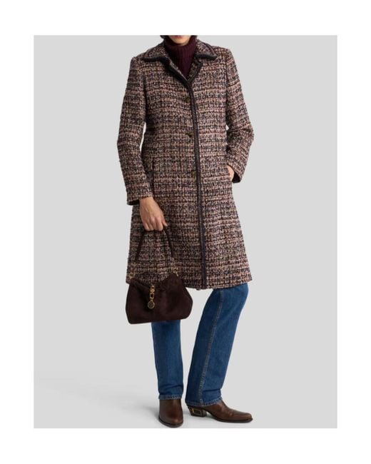 Etro Brown Multicoloured Tweed Coat