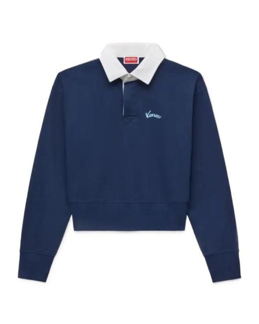 KENZO Blue Varsity Embroidered Long Sleeve Polo Shirt