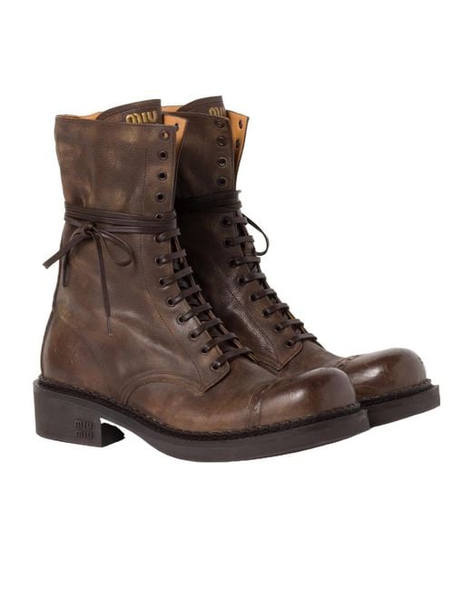 Miu Miu Brown Leather Laced Booties